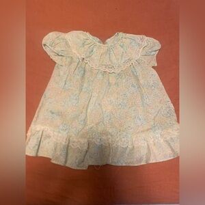 Vintage 2T Kate Greenaway Light Green Floral Lace Collared  Dress